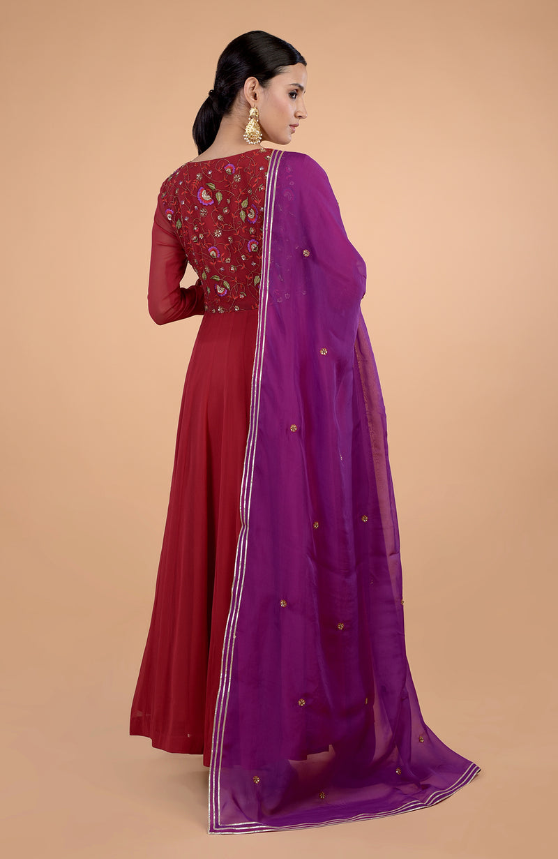 Iktara Blood Red - Purple Anarkali Set