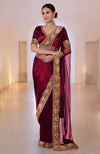 Blood Red Kashmiri Tilla Embroidered Saree