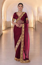 Blood Red Kashmiri Tilla Embroidered Saree