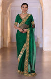 Emerald Green Kashmiri Tilla Embroidered Saree