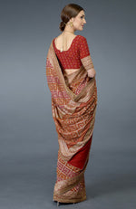 Pre-Order Red Bandhej & Banarasi Zari Zardozi Hand Embroidered Saree