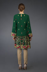 Bottle Green Parsi Embroidered Tunic Suit