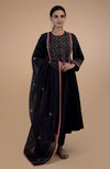 Black Kantha Hand Embroidered Kalidaar Kurta Set