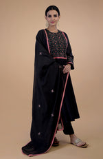 Black Kantha Hand Embroidered Kalidaar Kurta Set