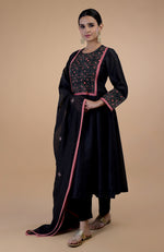 Black Kantha Hand Embroidered Kalidaar Kurta Set