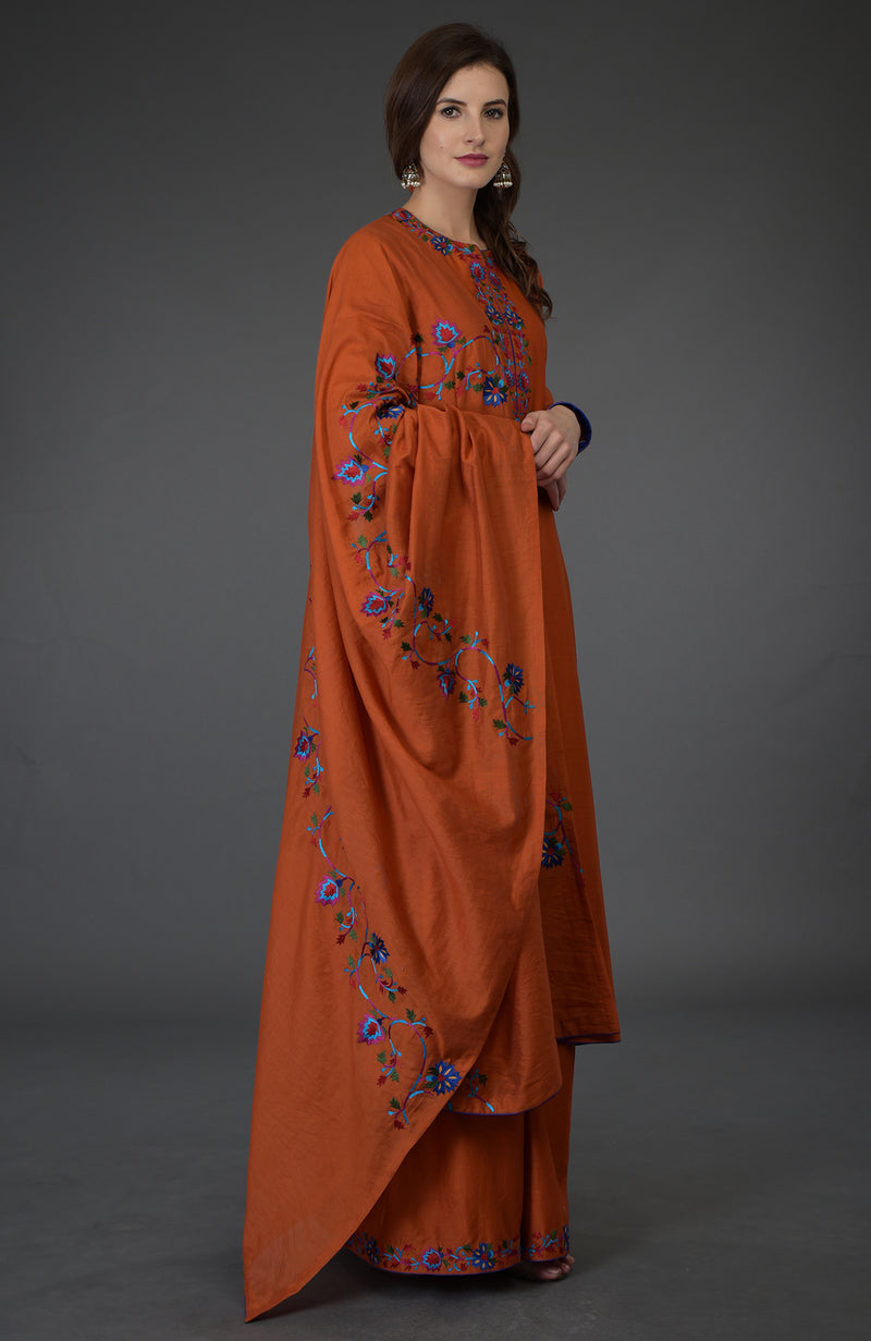 Burnt Orange Kashmir Bagh Inspired Farshi Palazzo Suit