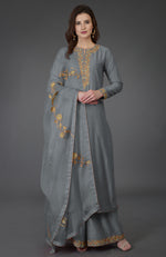 Grey Resham-Tilla Embroidered Farshi Palazzo Suit