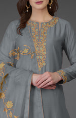 Grey Resham-Tilla Embroidered Farshi Palazzo Suit