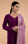 Elderberry Floral Zari & Sequin Embroidered Dupatta with Plum Velvet Suit