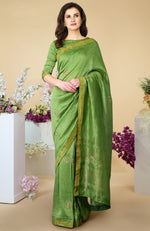 Pepper Stem Zardozi Hand Embroidered Linen Saree