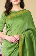 Pepper Stem Zardozi Hand Embroidered Linen Saree