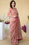 Pressed Rose Zardozi Hand Embroidered Silk Linen Saree