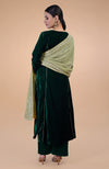 Bog Green Floral Zari and Sequin Embroidered Dupatta with Bottle Green Velvet Suit