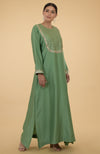 Green- Rose Gold Hand Embroidered Kaftan