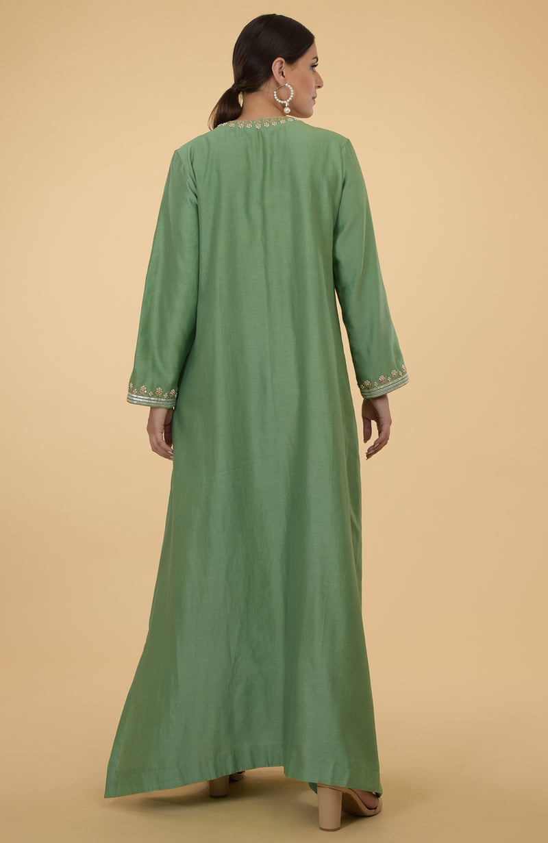 Green- Rose Gold Hand Embroidered Kaftan