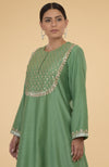 Green- Rose Gold Hand Embroidered Kaftan