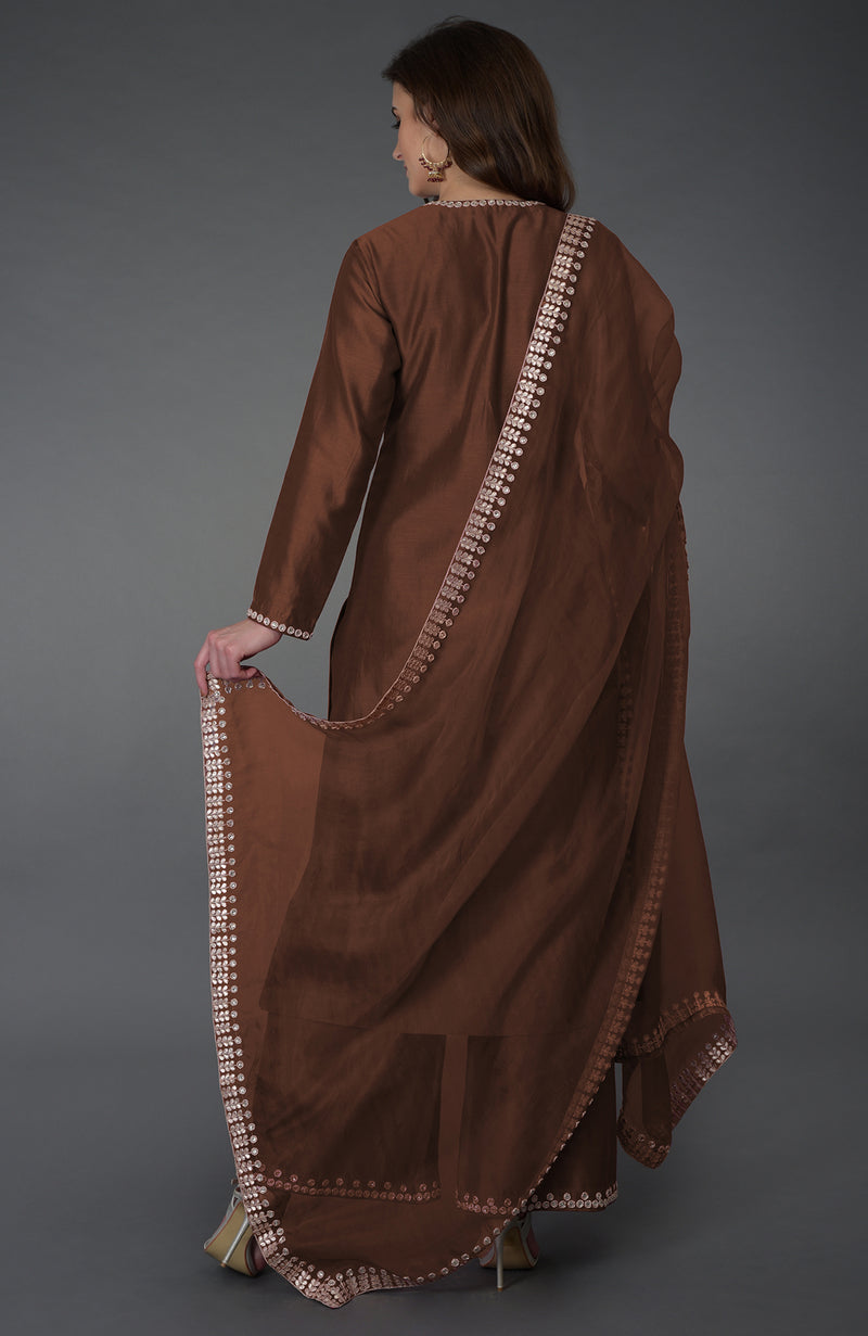 Cambridge Brown Zardozi Gota Patti & Crystal Work Farshi Suit