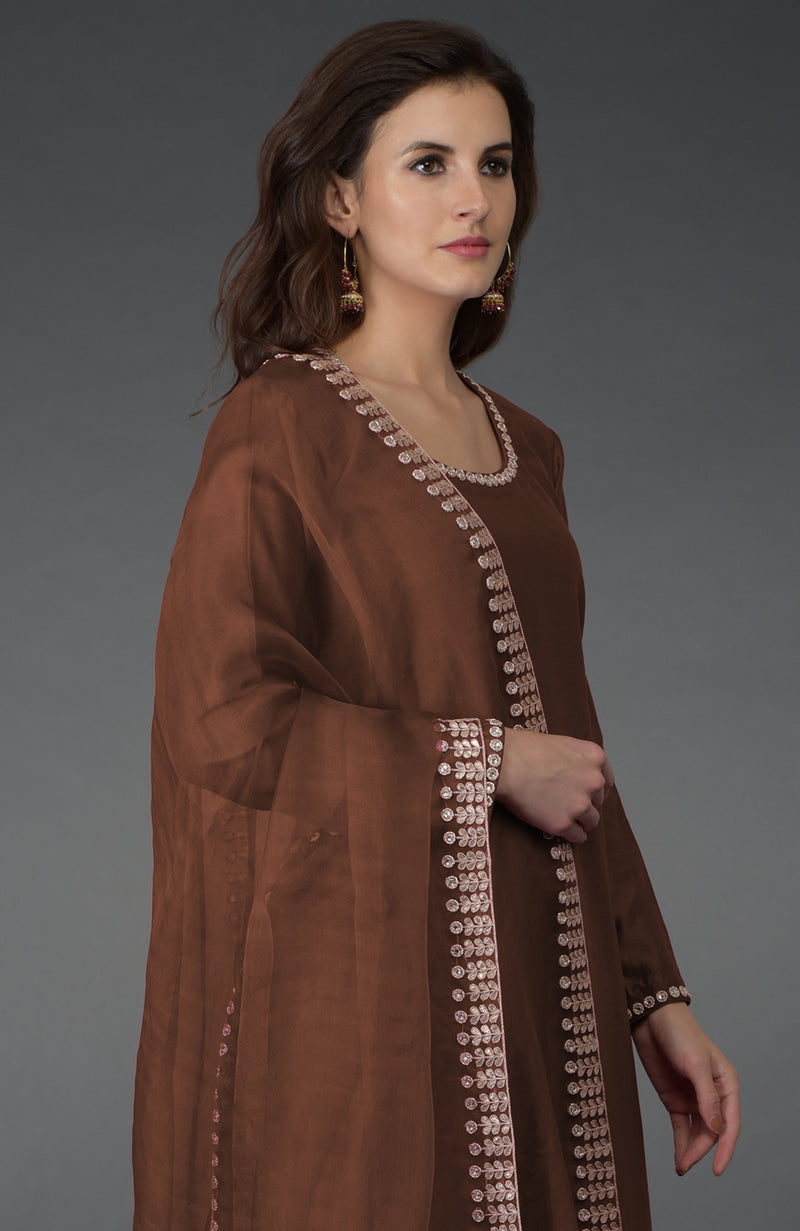 Cambridge Brown Zardozi Gota Patti & Crystal Work Farshi Suit