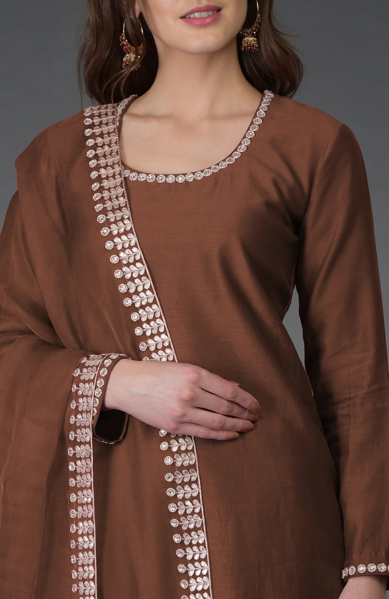 Cambridge Brown Zardozi Gota Patti & Crystal Work Farshi Suit