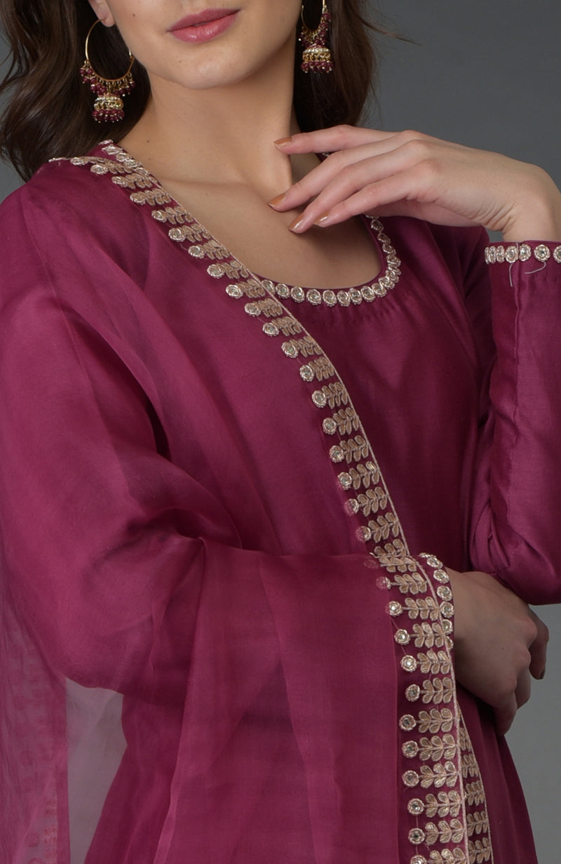 Burgundy Zardozi Gota Patti & Crystal Work Farshi Suit