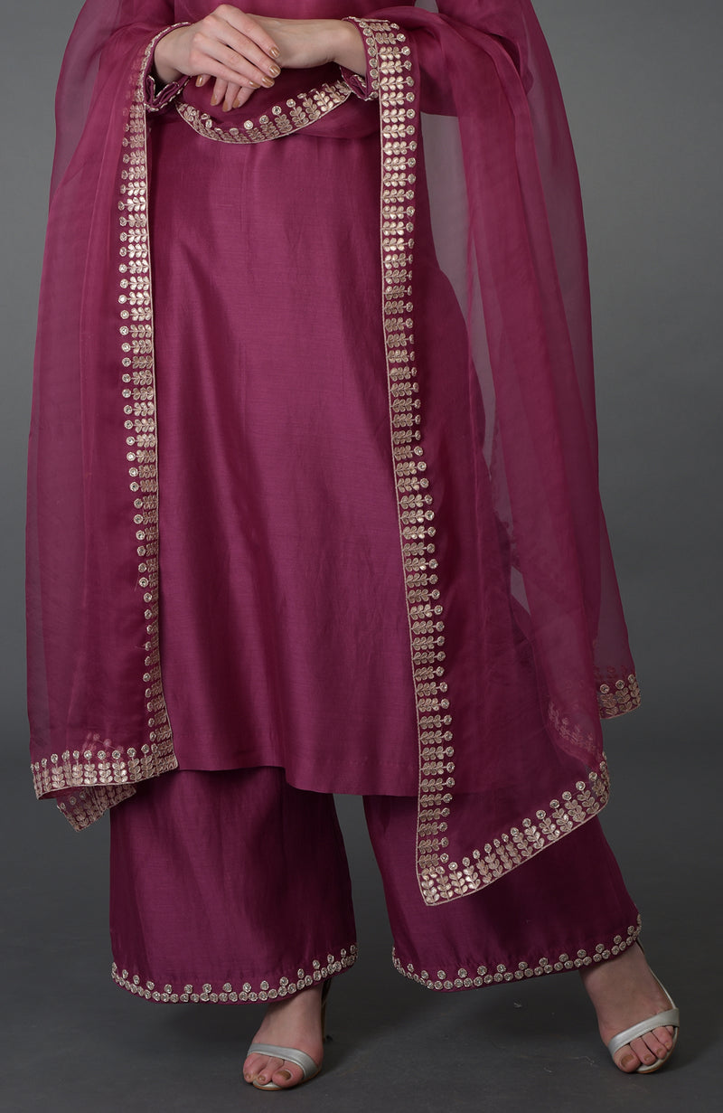 Burgundy Zardozi Gota Patti & Crystal Work Farshi Suit