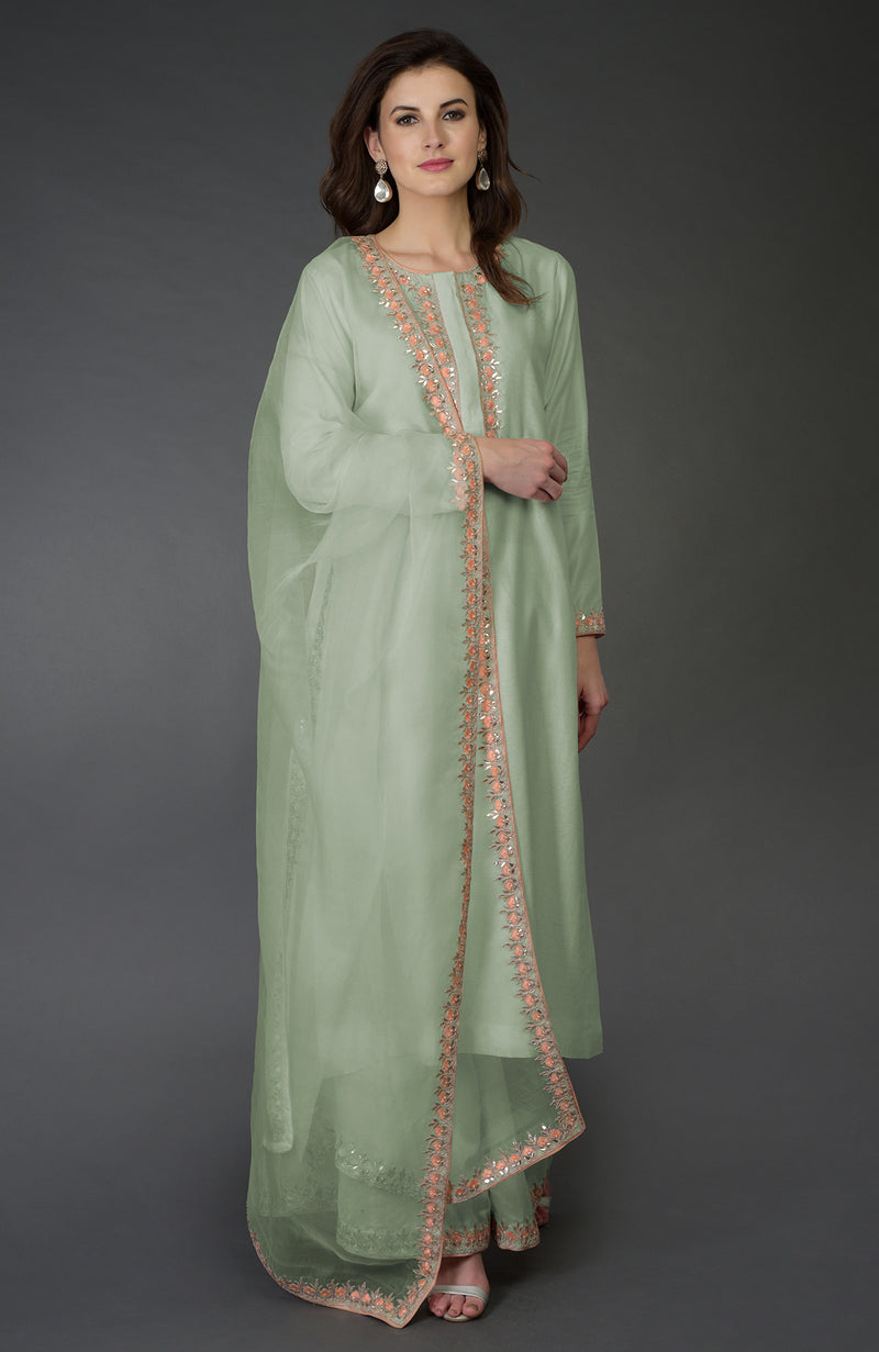 Ivory Resham Gota Patti and Pearl Beads Farshi Palazzo Suit