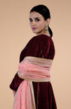 Peony Pink Floral Zari and Sequin Embroidered Dupatta with Maroon Velvet Suit