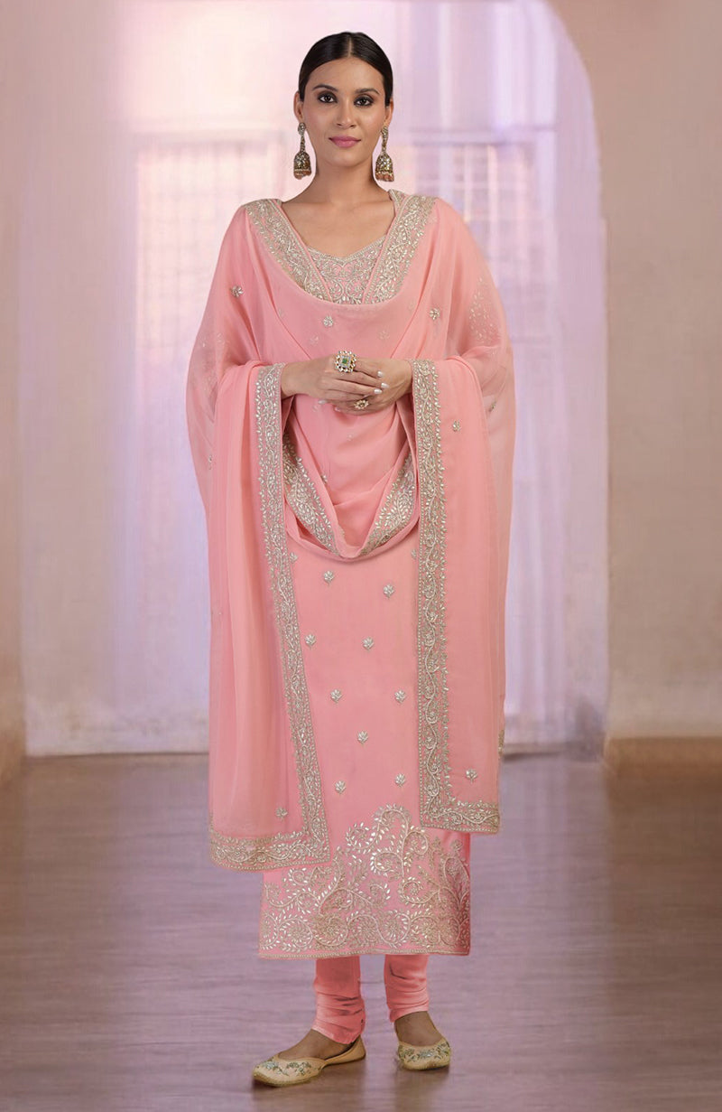 Peony Pink Marori Gota Patti & Zardozi Hand Embroidered Kurta  Set