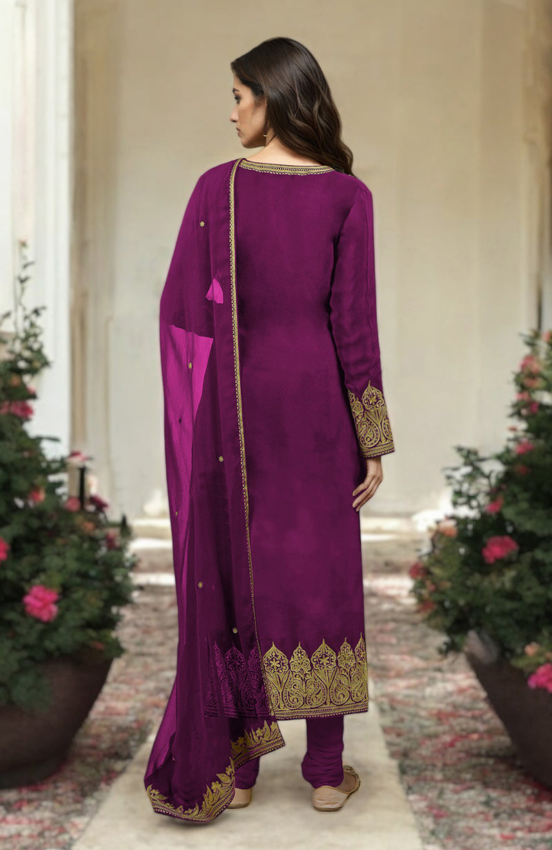 Festival Fuchsia Gold Kashmiri Tilla Aari Embroidered Kurta Set