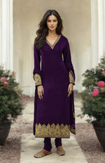 Plum Gold Kashmiri Tilla Aari Embroidered Kurta Set