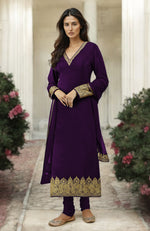 Plum Gold Kashmiri Tilla Aari Embroidered Kurta Set