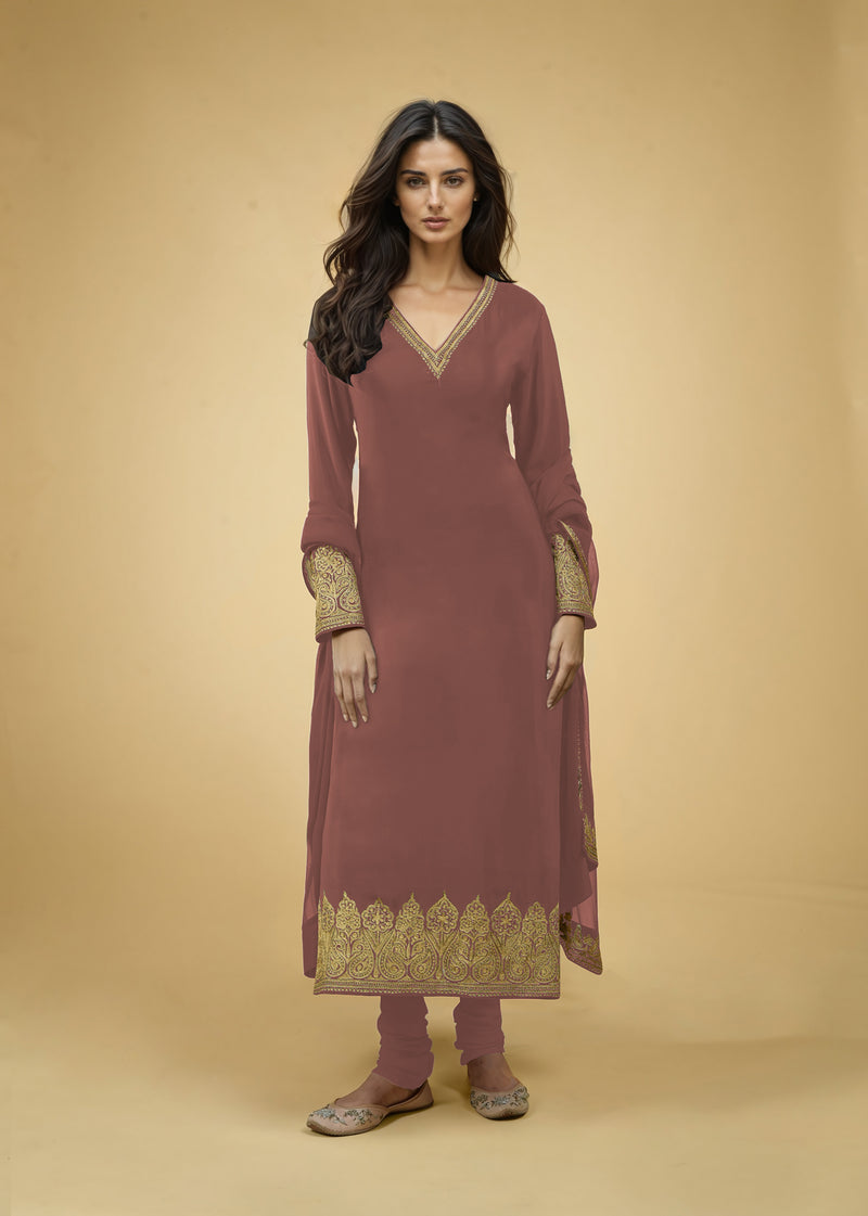 Plum Gold Kashmiri Tilla Aari Embroidered Kurta Set