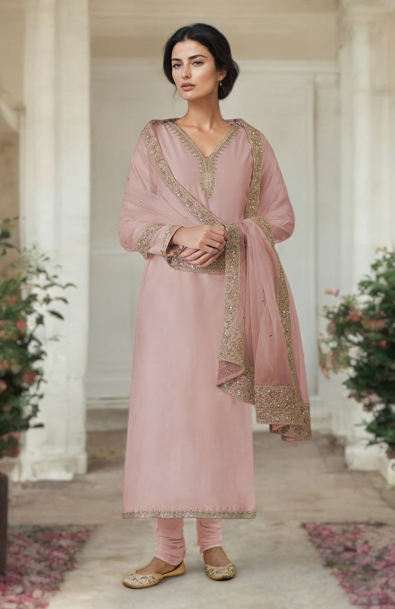 Oyster Pink Marori & Zardozi Hand Embroidered Kurta Set