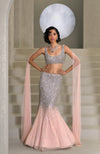 NAIRA- Pink Crystal and Pearls Hand Embroidered Mermaid Lehenga with Cape