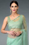 Mint Green Beads Hand Embroidered Saree & Blouse