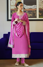 Lavender Leheriya Handcrafted Tie Dye & Kashmiri Tilla Kurta Set