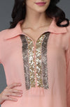 Peach Sequin & Beads Embroidered Kurta Set