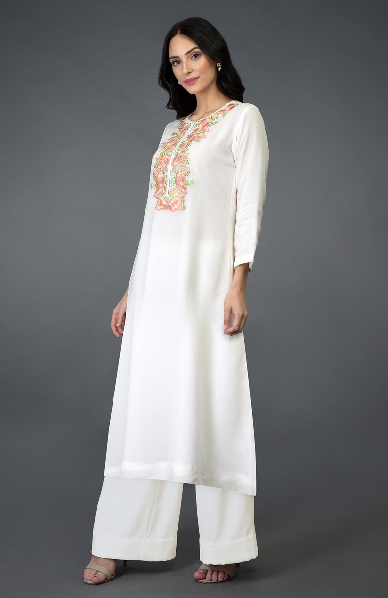 Ivory Resham Floral Sequin & Beads Embroidered Kurta Set