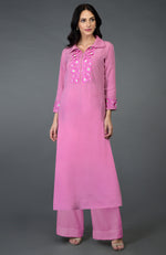 Carnation Pink Resham Crystal & Beads Embroidered Kurta Set