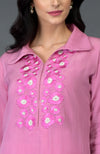 Carnation Pink Resham Crystal & Beads Embroidered Kurta Set