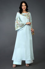 Serenity Blue Birds & Floral Embroidered Kurta Set