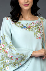 Serenity Blue Birds & Floral Embroidered Kurta Set