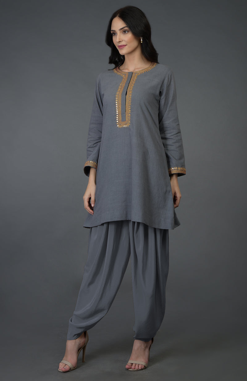 Grey Marori And Sequin Embroidered Dhoti Pants Suit