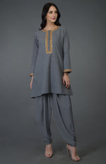 Grey Marori And Sequin Embroidered Dhoti Pants Suit