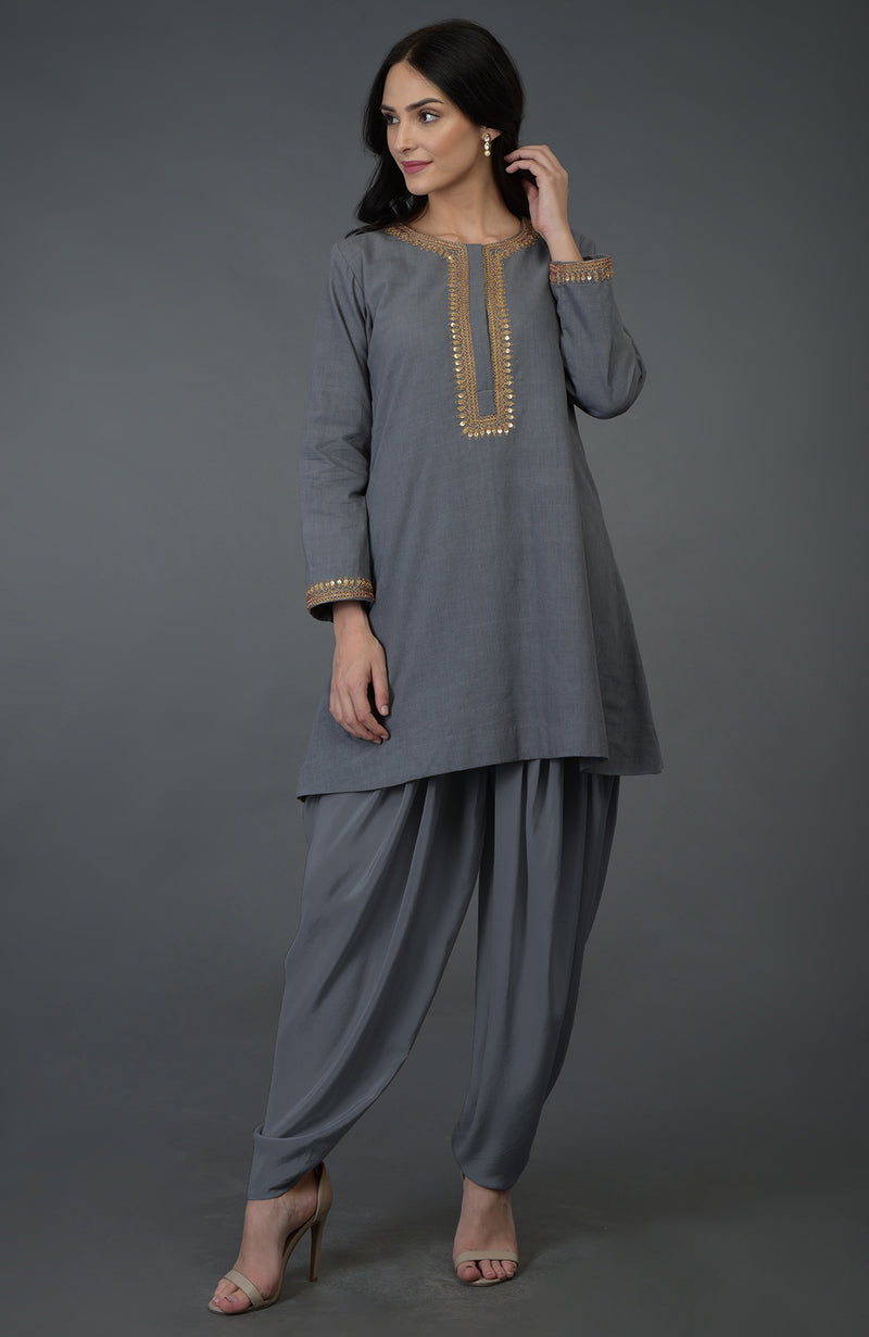 Grey Marori And Sequin Embroidered Dhoti Pants Suit