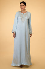 Serenity Blue- Silver Kashmir Embroidered Kaftan