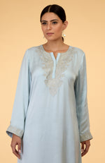 Serenity Blue- Silver Kashmir Embroidered Kaftan