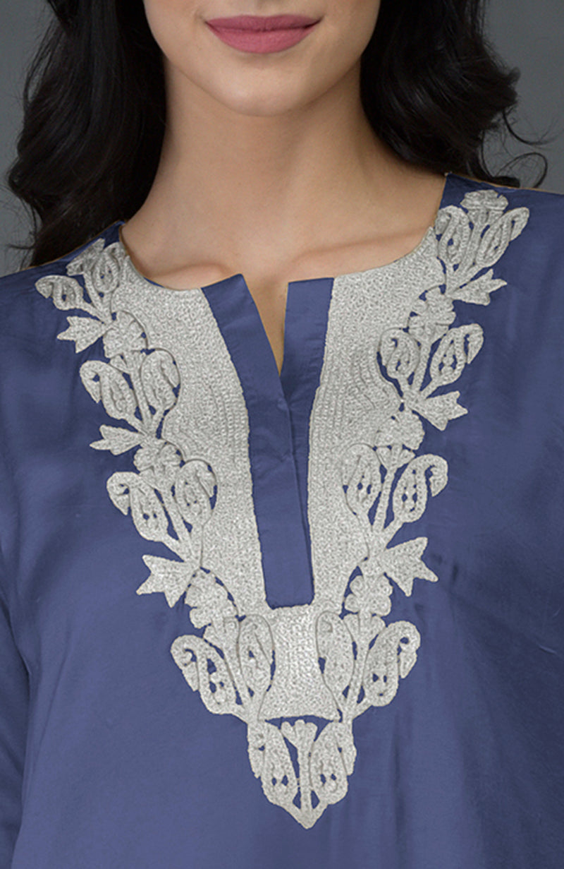 Iris Blue Kashmiri Tilla Embroidered Kurta Set