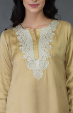 Beige Gold Kashmiri Tilla Embroidered Kurta Set