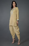 Beige Gold Kashmiri Tilla Embroidered Dhoti Pants Suit